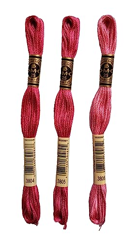 DMC 6-Strand Embroidery Cotton 8.7yd Bundle - Cyclamen Pink Color Family - 3 Skeins of Thread