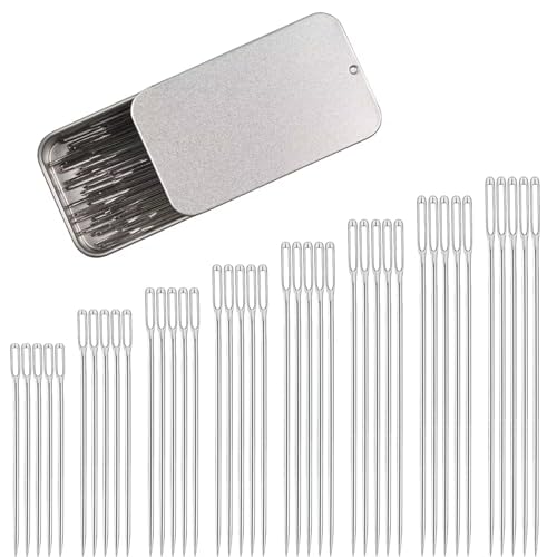 40/80PCS Large Eye Sewing Needles - 8 Sizes Hand Sewing Sharp, Embroidery, Leather, Stainless Steel Yarn With Threaders & Stitch Markers (Silver 80pcs) - color: Silver 80pcs