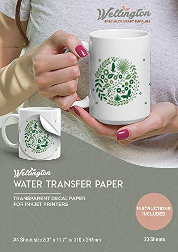 Wellington Waterslide Decal Paper for Inkjet Printers | 20 Clear A4 Sheets (8.25x11.7") | Quick Dry, Strong Adhesion, Easy Application | Premium Water Slide Transfer Paper 200gsm Thickness - color: Inkjet - Clear