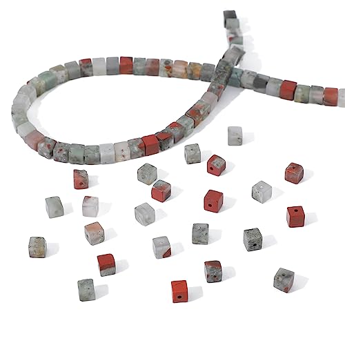 BEADIA Natural Bloodstone Square Stone Beads 4x4mm 85pcs Cube Loose Semi Gemstone Beads for Jewelry Making Design - color: Bloodstone
