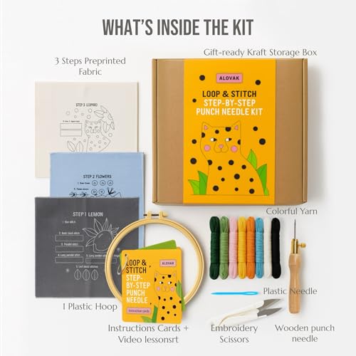 3-Step Punch Needle Kit for Beginners – Learn 14 Stitches with DIY Kit, Needlepoint Instructions & Practice Patterns, Embroidery Art & Craft Project for Adults with Video Tutorial
