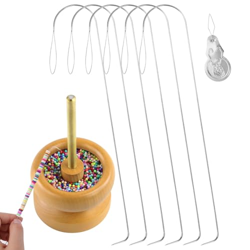 7 Pcs Bead Needle Stainless Steel, Easy-Grip Curved Needles for String Beads, Big Eye Beading Needle for DIY and Family Activities, Beading Needles Match with Bead Spinner