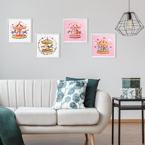 ERKOON 4 Set Embroidery Kit for Beginners, Cross Stitch Set Include Embroidery Cloth Hoops Threads for Craft Lover Hand Stitch with Embroidery Skill Techniques (Carousel) - color: Carousel