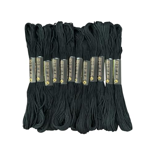 12 Skeins Embroidery Floss Black Color, Friendship Bracelet String Cross Stitch Embroidery Thread Floss Bracelet Making Yarn, Craft Floss（Black） - color: Black