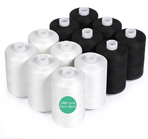 12 Pcs Sewing Thread, 1000 Yards Each Thread for Sewing - color: White&Black(12Pcs)