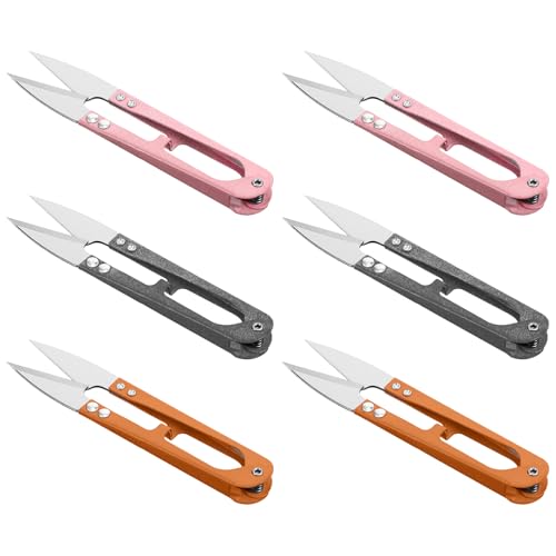6Pcs Sewing Scissors with Blade Covers, 4.1 Inch Stainless Steel Thread Snippers Sewing Nippers Small Thread Cutter for Stitch Embroidery Knitting Yarn DIY Supplies Crafts (Pink, Gray, Orange)