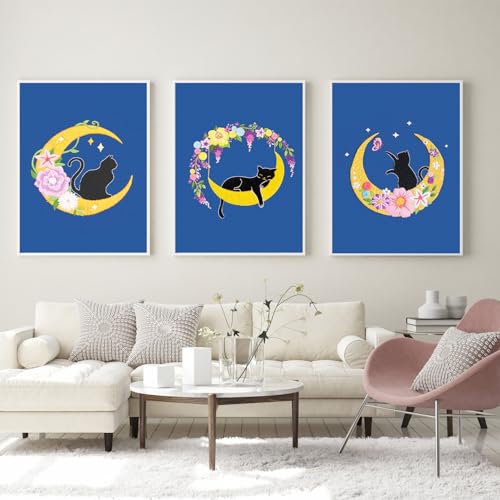 Louise Maelys 3 Set Cat Moon Embroidery Kit for Beginners Craft - color: Animals-8