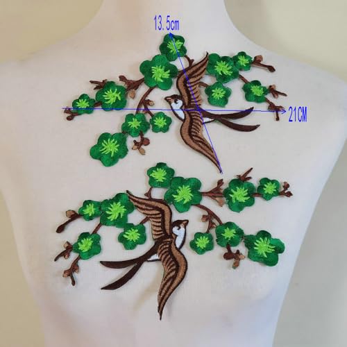 1pair Quince Sakura Flower Embroidery Iron On Applique Patches (Green) - color: Green