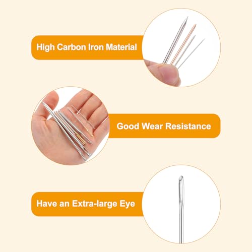 uxcell 20Pcs Large Eye Needle, 1.42" 0.6mm High Carbon Iron Embroidery Thread Needle Sewing Big Eye Needle Knitting Needles for Hand Sewing Art Crafts, Silver - size: 0.6x36mm