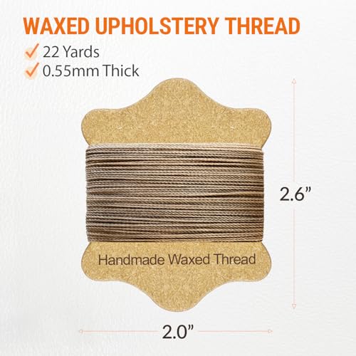 VONEEDL Upholstery Repair Kit: Waxed Sewing Thread (Khaki Color) & Heavy Duty Needles (11 PCS) for Leather, Canvas & Quilting Thread - color: Khaki
