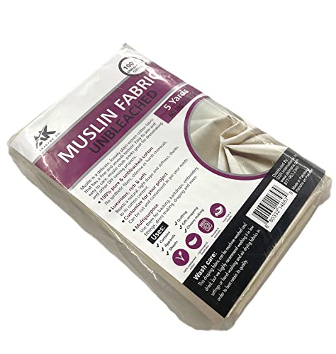 AK TRADING CO. 60" Wide Natural Muslin, 100% Cotton Fabric, Unbleached-5 Yards - size: 5 YARDS