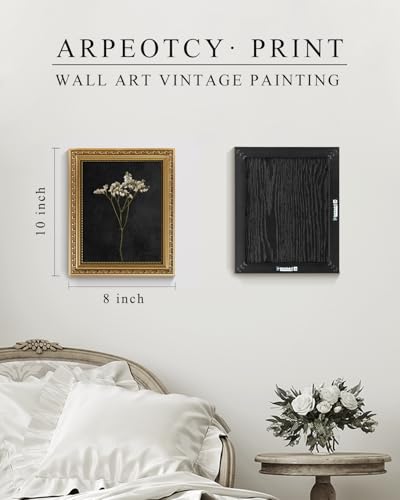 ARPEOTCY Vintage Gold Framed Wall Art, Dark Dried Wildflower Paintings, Small Canvas Prints Artwork with Frame, Classical Victorian Wall Decor for Living Room Bathroom Bedroom Shelf, 8x10 inch - color: Dark Dried Wildflower, size: 10"L x 8"W
