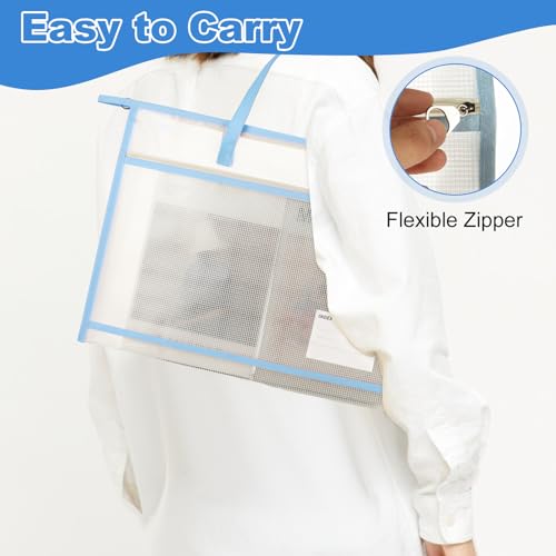 6 Pack A3 Project Bag for Quilting Craft Storage for Quilters, Clear Mesh Sewing Bag with Zipper Handles & Pockets, Tote Needlepoint Bags for Quilting Knitting Stitching Artworks Embroidery