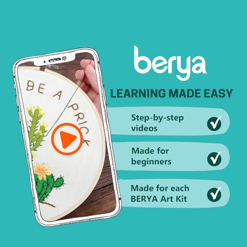 BERYA Cactus Embroidery Kit Including Video Step by Step Instructions Embroidery Hoop,Color Threads and Embroidery Scissors for Beginners-Handmade Needlepoint Kits for Adults - color: cactus green