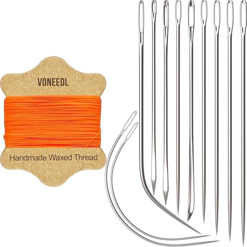 Upholstery Repair Kit: Waxed Sewing Thread (Orange Color) & Heavy Duty Needles (11 PCS) for Leather, Canvas & Quilting Thread - color: Orange