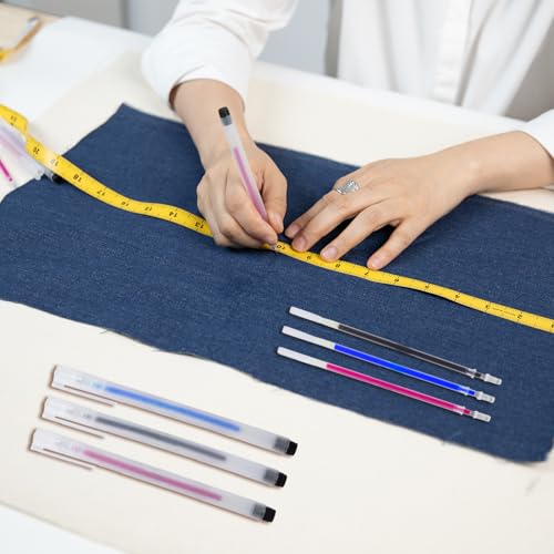 6 Heat Erasable Pens for Fabric Markers, Fabric Marking Pens with 42 Refills for Sewing and Quilting, Heat disappearing Ink Pen for Dressmaking, Tailors Sewing Chalk Pencils