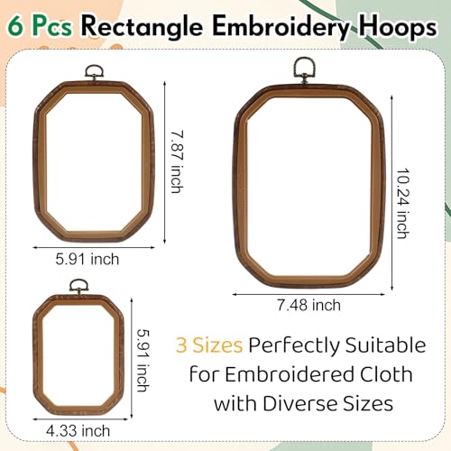 BrightRow 6 Pcs Large Embroidery Hoop Set Decorative Imitated Wood Display Frame Cross Stitch Hoop Ring for Art Craft DIY Sewing and Hanging Ornaments Decor(Rectangular,15+20+26 cm) - size: 15+20+26 cm, style: Rectangular