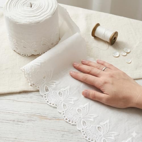 Eyelet Lace Trim 4.8 Yards White Cotton Lace Ribbon Embroidery Scalloped Lace for Sewing, Baby Clothes, Pets Clothes - color: 6#
