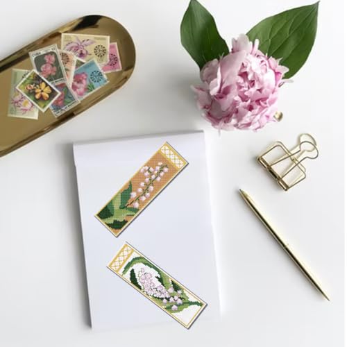 FREEBLOSS 6 Set Cross Stitch Bookmark Kits 11CT 8"x2.4" Lily of The Valley - style: Lily of the Valley