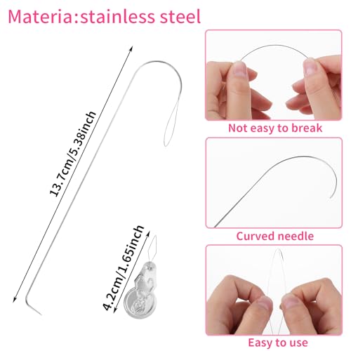 7 Pcs Bead Needle Stainless Steel, Easy-Grip Curved Needles for String Beads, Big Eye Beading Needle for DIY and Family Activities, Beading Needles Match with Bead Spinner