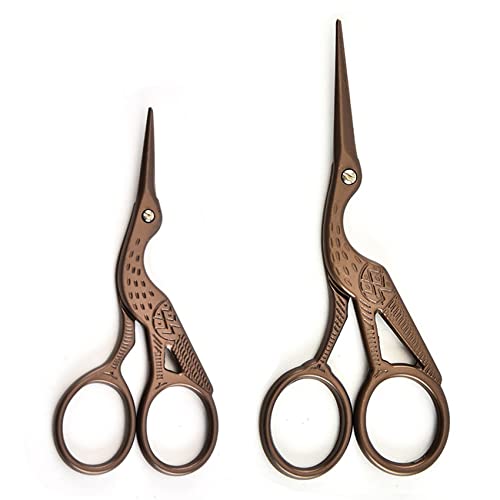 2PCS Vintage Stork Shape Sewing Scissors Stainless Steel Scissors - color: Brown