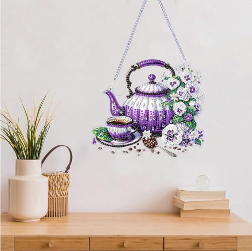 ARPADAMO teapot Diamond Art Kits for Adults, Acrylic Hanging Suncatcher - color: DP05096