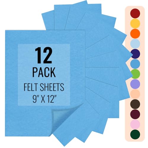IONTACH 9" X 12" Felt Fabric Sheets 1.6mm Thick (12 Packs, Sky Blue) - color: Sky Blue