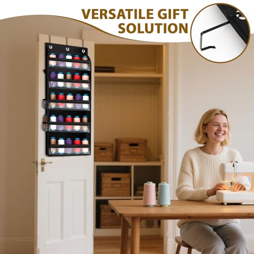 Tegeme 5-Tier Hanging Thread Holder with PVC Window & Side Pocket,Black - color: Black