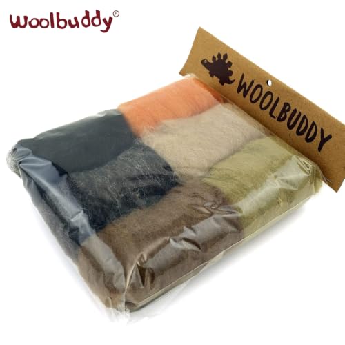 Woolbuddy Corriedale Wool Roving Kit for Needle Felting (Brown) 20g Each - color: Brown