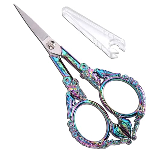 YOUGUOM Sewing Embroidery Scissors, Small Craft Shears with Cover - color: Rainbow