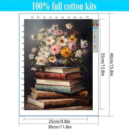 Tiwabb Book Flower Stamped Cross Stitch Kits for Adults Beginners - color: Book flowers