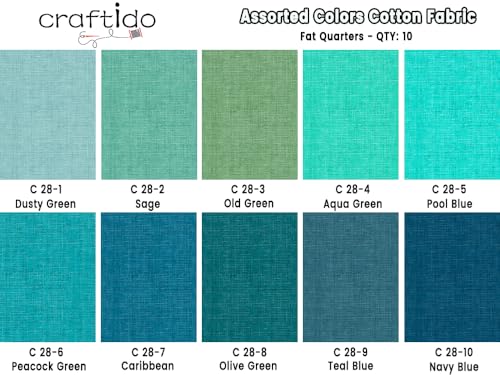 Craftido - 11 Options Solids with Tweed Tonals-Assorted Color Cotton Quilting Fabric Bundles 10pcs Fat Quarters 18"x21"-Medium Weight 5.2oz-for Quilting, Sewing and Crafts-Midnight Oasis(Greens+Blues) - color: Midnight Oasis(greens+blues)