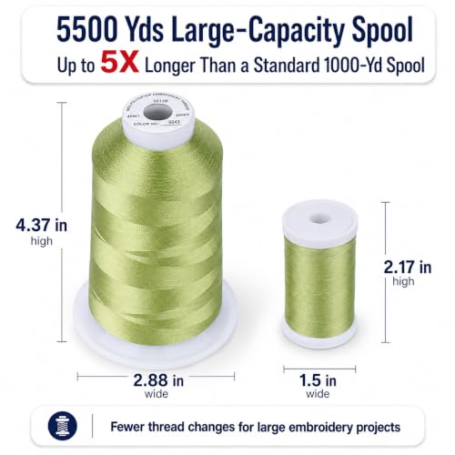Simthread 5000M 40WT Polyester Embroidery Thread, Lemon Lime S043 - color: LemonLimeS043