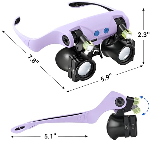 JARLINK Magnifying Glasses with LED Light, 14 Lenses, Hands Free, Purple - color: Purple