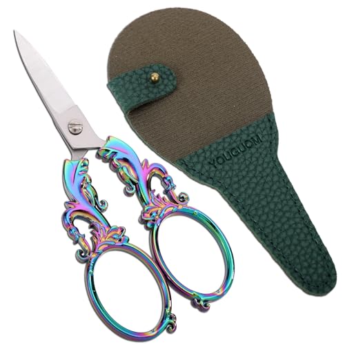 YOUGUOM 5.3in Crafting Scissors with Cover, Multipurpose Shears - color: Rainbow