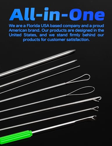 BLUEWING Hollow Spectra Threading Looping Splicing Needles Kit 23pcs Stainless Steel Fishing Rigging Needle Set - size: 10"