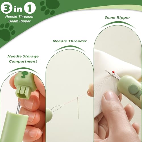 3 in 1 Automatic Needle Threader & Seam Ripper Tool with Storage, Green - color: 1PCS-Green