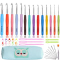 Crochet Hook Set,14 Sizes Crochet Hooks for Arthritic Hands,Crochet Hooks Ergonomic Soft Grip with Case,Crochet Needles(Size B-Size N) - color: light blue