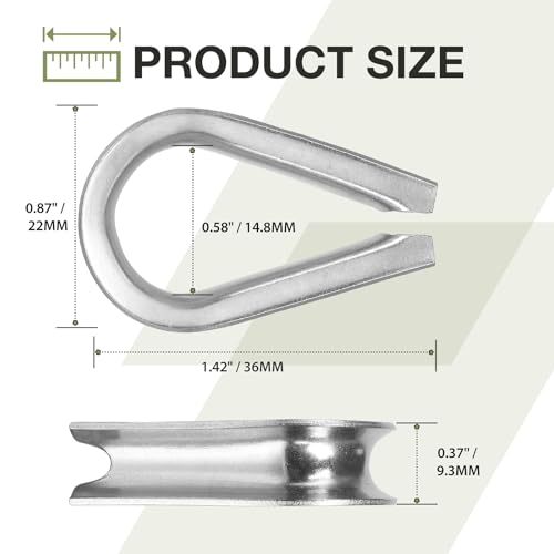 M6 Wire Rope Thimble, 304 Stainless Steel Thimble for 7/32-1/4 Inch Diameter Wire Rope, 4 Pieces - size: M6