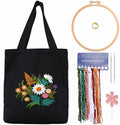 CREAWONDER Canvas Tote Bag Embroidery Kit with Pattern for Beginners, Arts and DIY Embroidery Crafts Kits for Adults, Include Instructions, Thimble, Embroidery Hoops, Color Threads and Tool - color: CR002 chenhuicaoxin black