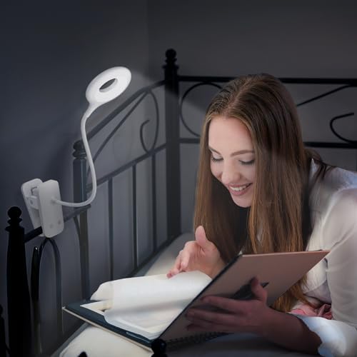 Rechargeable Clamp Light, LED Bed Reading Lamp for Headboard Desk - color: White