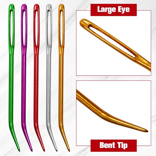 LEONTOOL 10 Pcs Large Eye Yarn Darning Tapestry Needle Big Eye Weaving Needle Aluminum Bent Needles Sewing Hand Knitting Needles with Storage Tube for Crochet Weaving Darning Projects