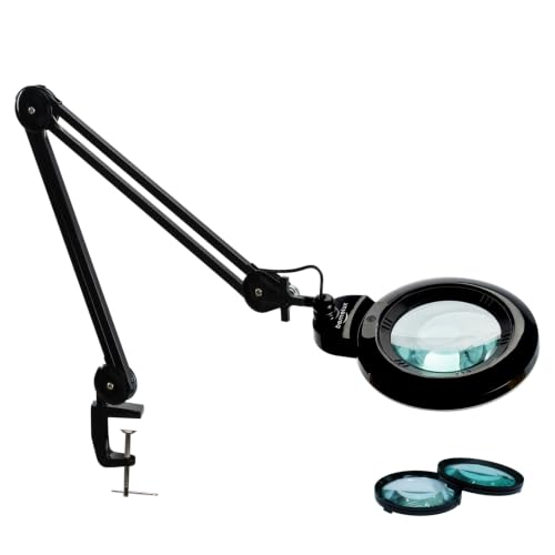 Magnifying Lamp with Clamp, 6-Inch Replaceable Lenses, Black - color: Black