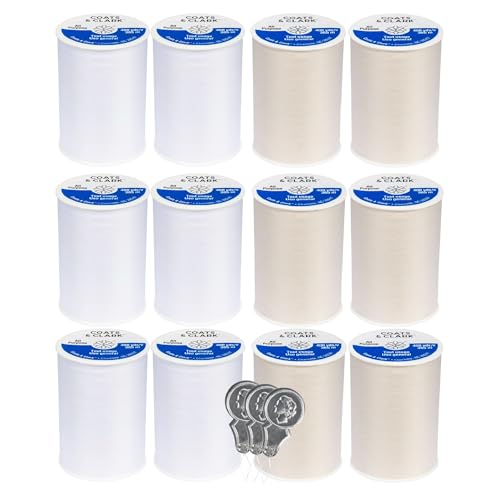 Coats & Clark Dual Duty All Purpose Sewing Thread 230A 400 Yards Each Spool 12 Pack Bundle with Bella's Crafts Needle Threaders (White Natural) - color: White Natural
