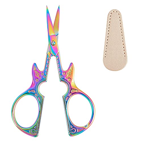 SUNNYCLUE 4.5Inch Sewing Scissors Guitar Scissors Shears Sharp Cutter Multi-Color Cutting Tool & Leather Sheath for Fabric Paper Cutting Craft Threading Household Daily Use Cross-Stitch - color: Rainbow Color-1pc-guitar Scissors With Cover