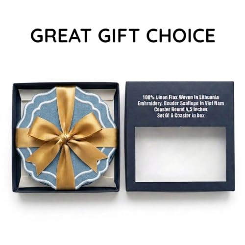 Linen Coasters for Drinks, Set of 6, 6 inch, Marine - color: 1261 - Marine, size: 6 inches