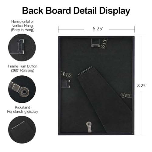BKABOT 6x8 Black Aluminum Photo frames 1 Pack HD Glass Mat 5x7 Wall Table - color: Black, size: 6x8-1P