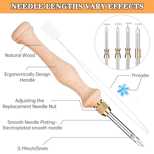 Punch Needle Tool with 1.6mm/2mm/2.5mm/3.5mm/5mm Metal Needles - color: Blue, size: 1 Set