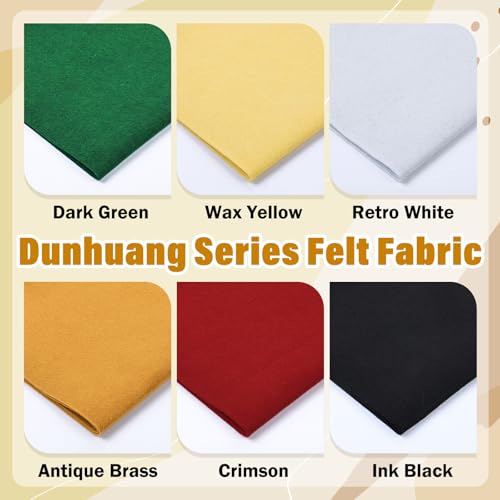 XSEINO 6 Rolls 12"x35" Large Felt Sheets(5.8Yds Total), 1.4mm Thick Nonwoven Fabric for Sewing, 6 Dunhuang Frescoes Colors, Bulk DIY Craft Supplies for Bags, Garland, Decor - color: Dunhuang Series