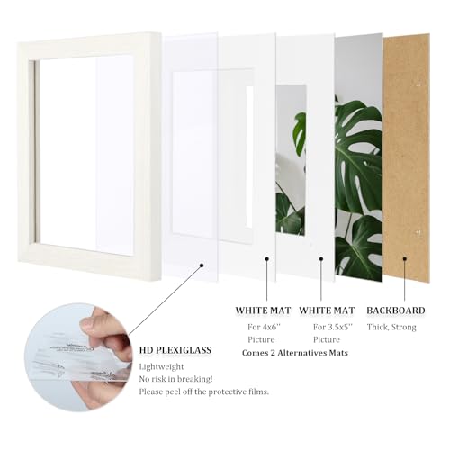 Egofine 5x7 Picture Frame Made of Solid Wood with Plexiglass, Display Pictures 3.5x5/4x6 with Mat or 5x7 Without Mat for Tabletop and Wall Mounting, Beige - color: Beige, size: 5x7